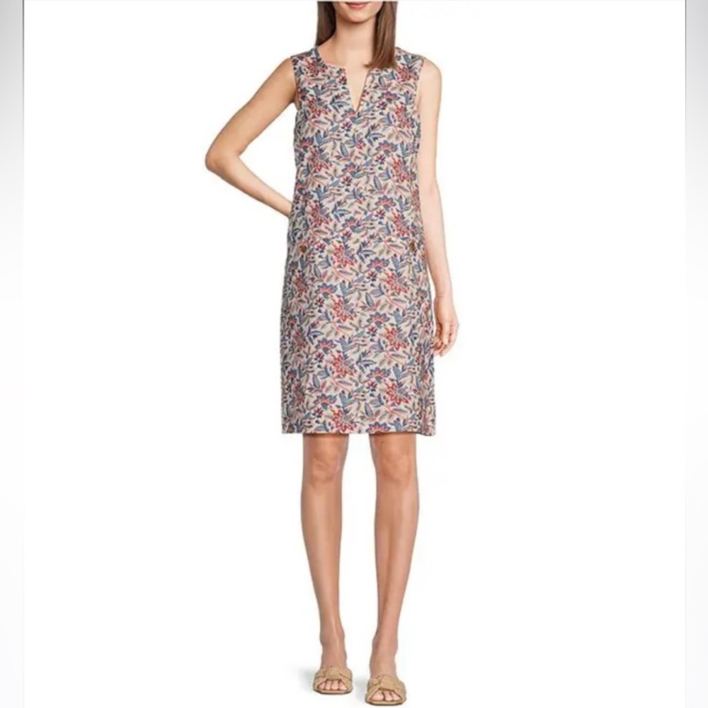 J. McLaughlin Linen Floral Dress Sz M Coastal Grandmother Cottagecore Preppy NWT